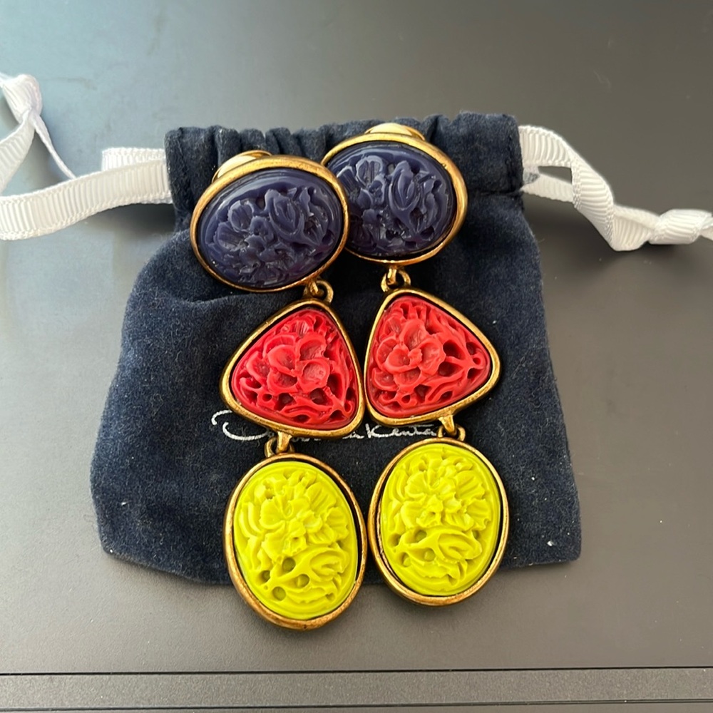 Oscar De La Renta gold plated multicolored long earrings